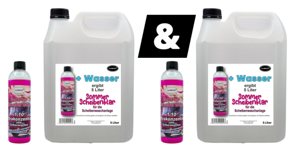 2 x CarBRIGHT Scheibenreiniger 1:10 Ultrakonzentrat Sommer 500ml + 2 Kanister zum Selbstbefüllen