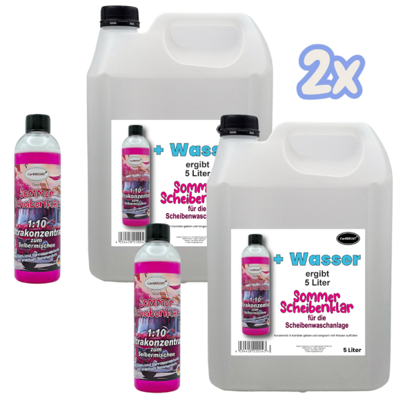 CarBRIGHT Windshield Cleaner 1:10 Ultra Concentrate Summer 500ml + 5 Liter Canister for Self-Filling