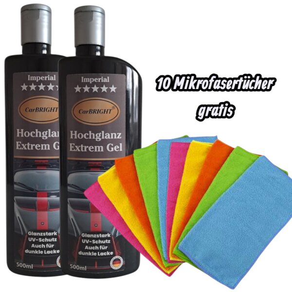 CarBRIGHT Imperial Hochglanz Extrem Gel 500ml / 2er Set + GRATIS 10er Pack Mikrofasertücher