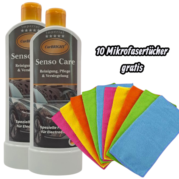 CarBRIGHT Imperial Senso Care Spezialpolitur für E-Fahrzeuge 2x500ml/ 2er Set + GRATIS 10er Pack Mikrofasertücher